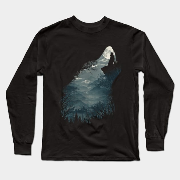 Hungry Wolf Long Sleeve T-Shirt by DANDINGEROZZ